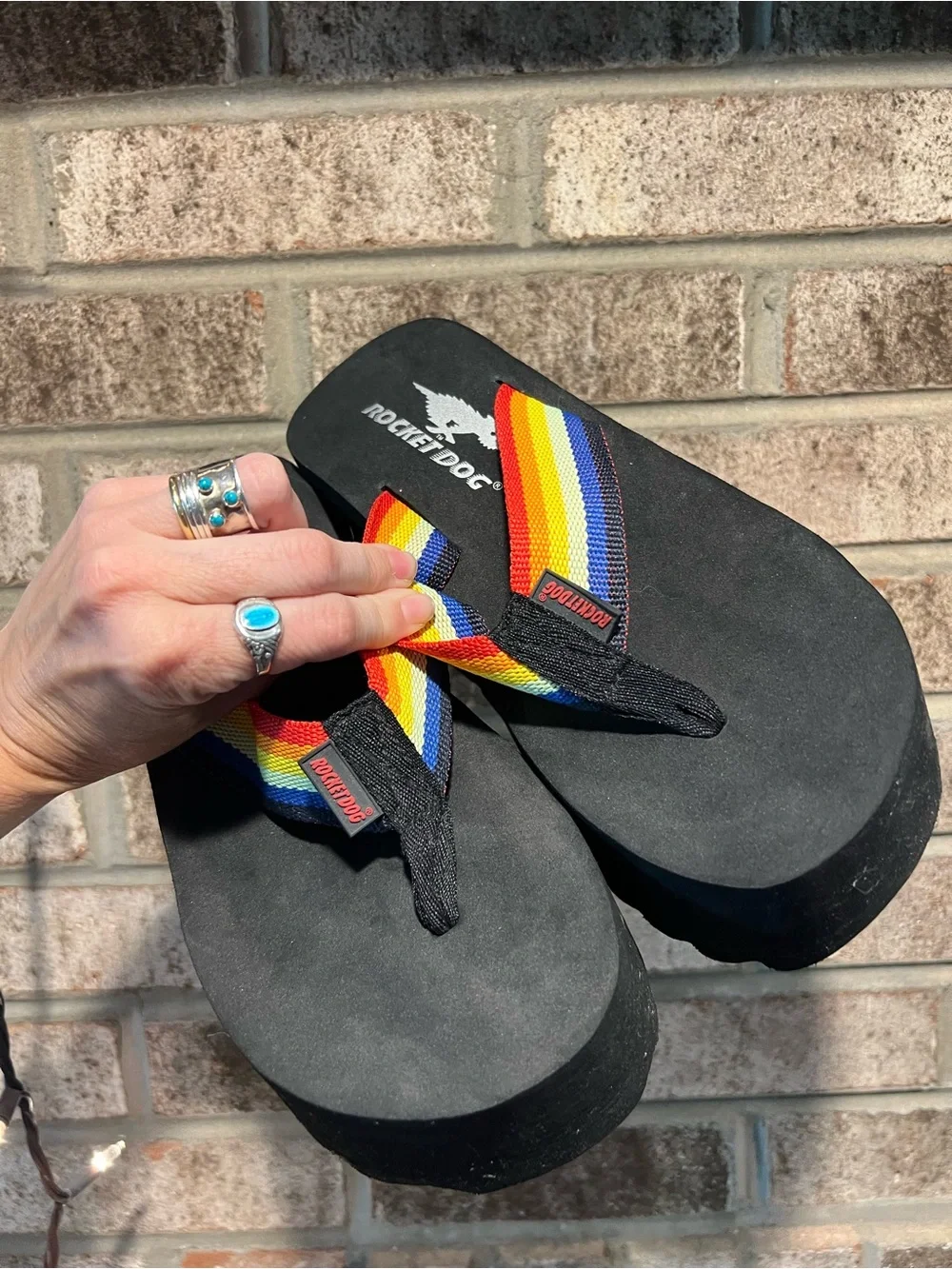 Rocket Dog Platform Wedge y2k Rainbow Flip Flops